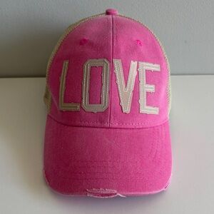 Adams Pink Trucker Hat LOVE Distressed Mesh Snapback Y2K Western